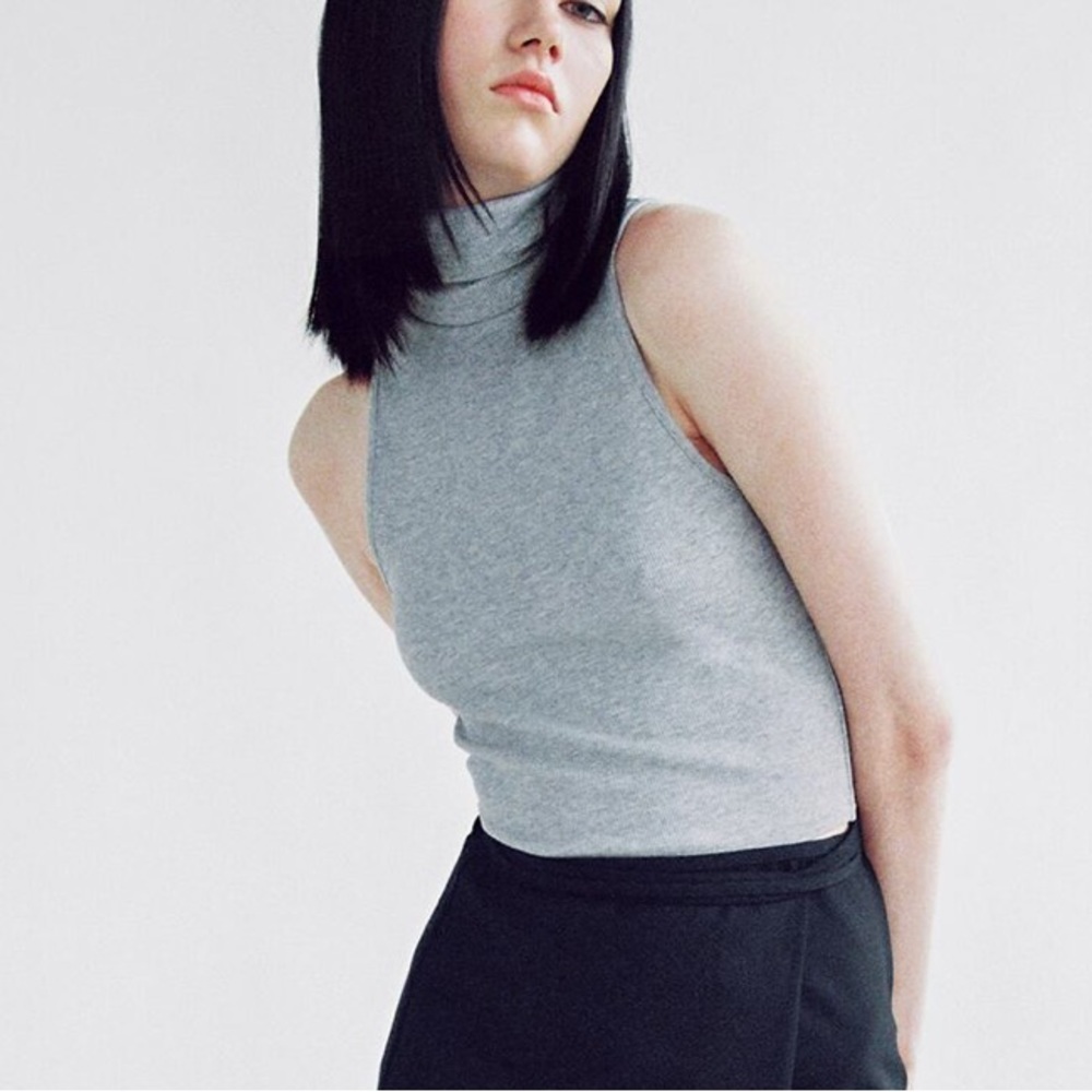 ZARA High Collar Ribbed Top in Grey